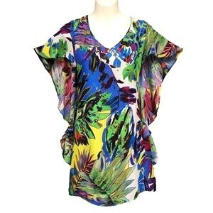 MILLY tropical print lined silk mini dress Medium